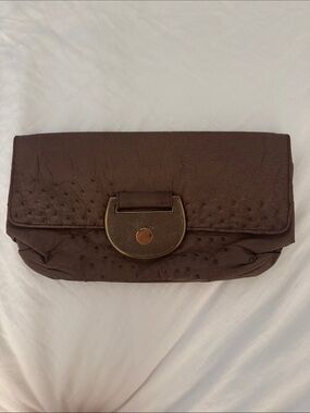 Ray Augusti Brown Leather Clutch Bag with Brass Accent